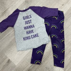 Purple and Gray Matching Pajama Set with Long Sleeves and Crescent Pattern